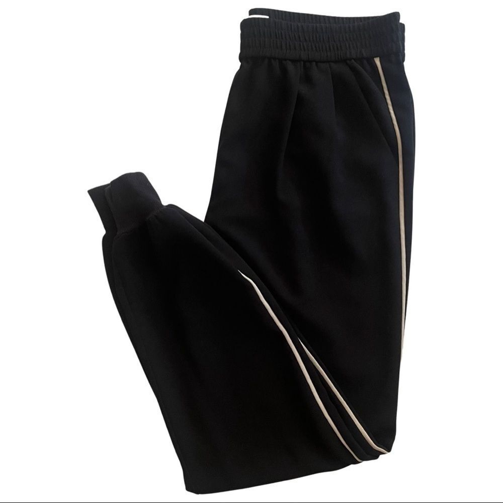 JOIE Celinda Crepe Stripe Jogger Pants Black Style J099-P1147 Size Small